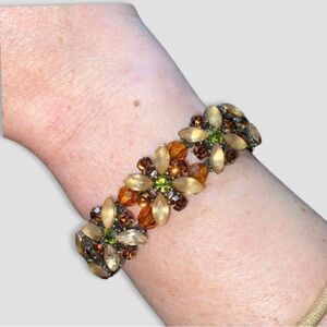 Gorgeous Multicolored Earth Tone Floral Rhinestone Stretch Bracelet